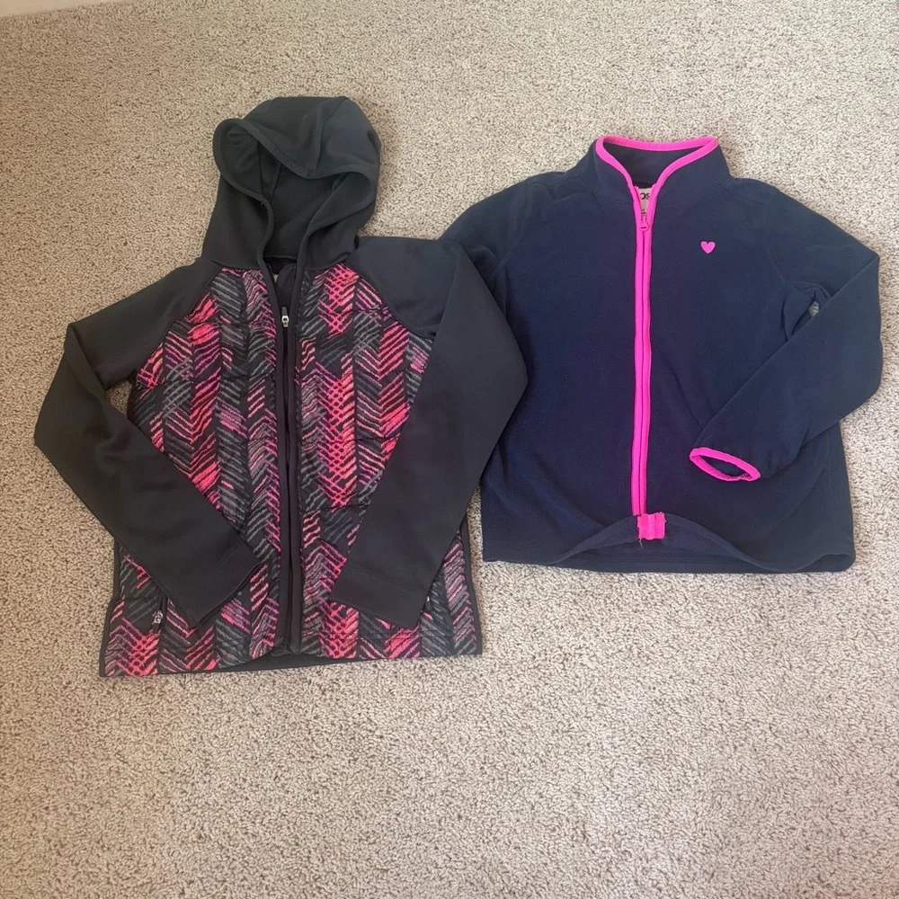 OshKosh B'gosh Gray and Pink pattern light jacket /hood and Navy fleece zip up